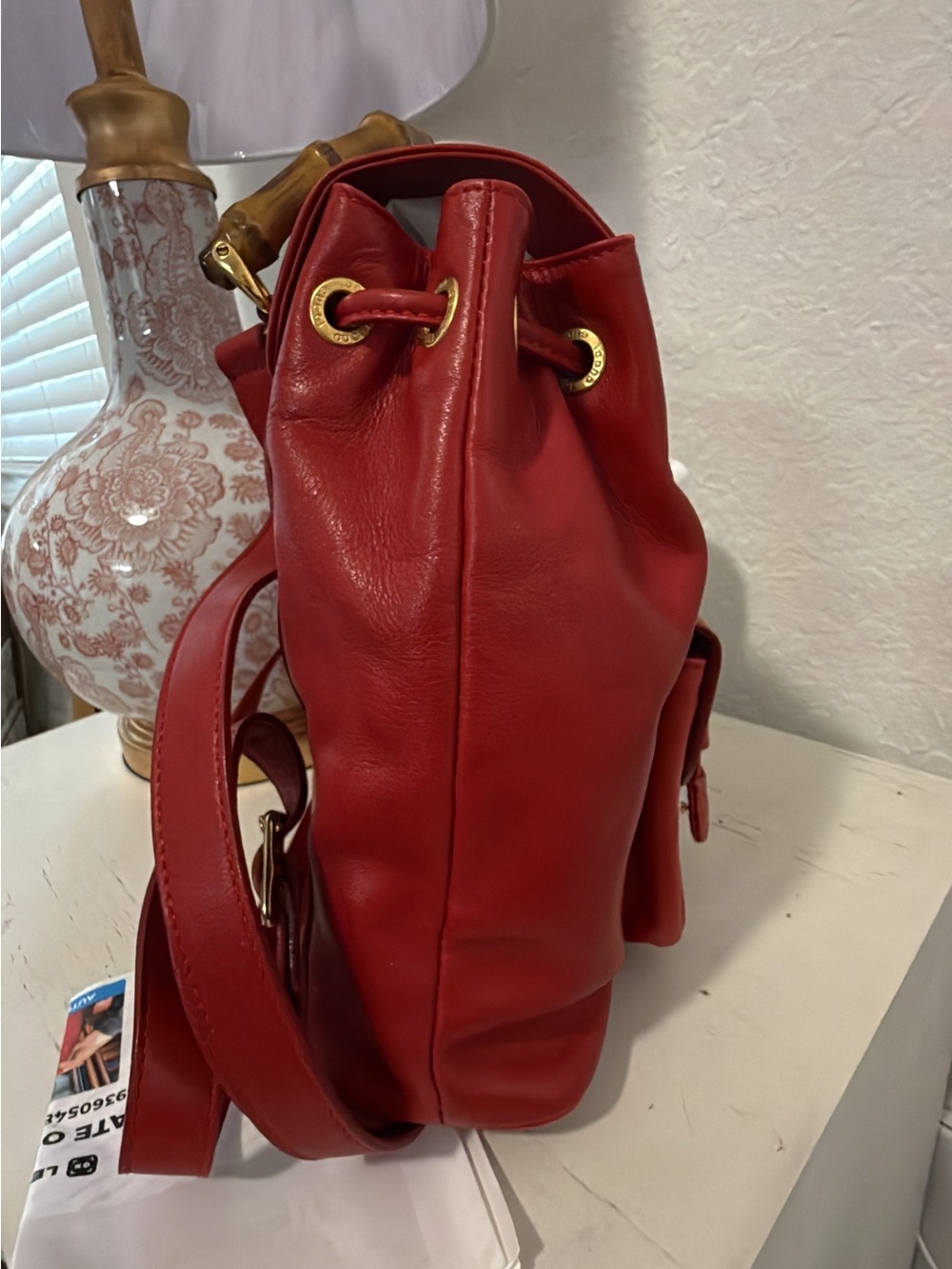 Vintage GUCCI red leather backpack with bamboo handle - Picture 4 of 12